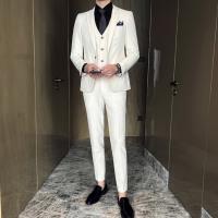 Traje Elegante Para Hombre Estilo Artístico Casual Vestido De Negocios Boda Traje Completo (chaqueta + Chaleco + Pantalones) - details 1
