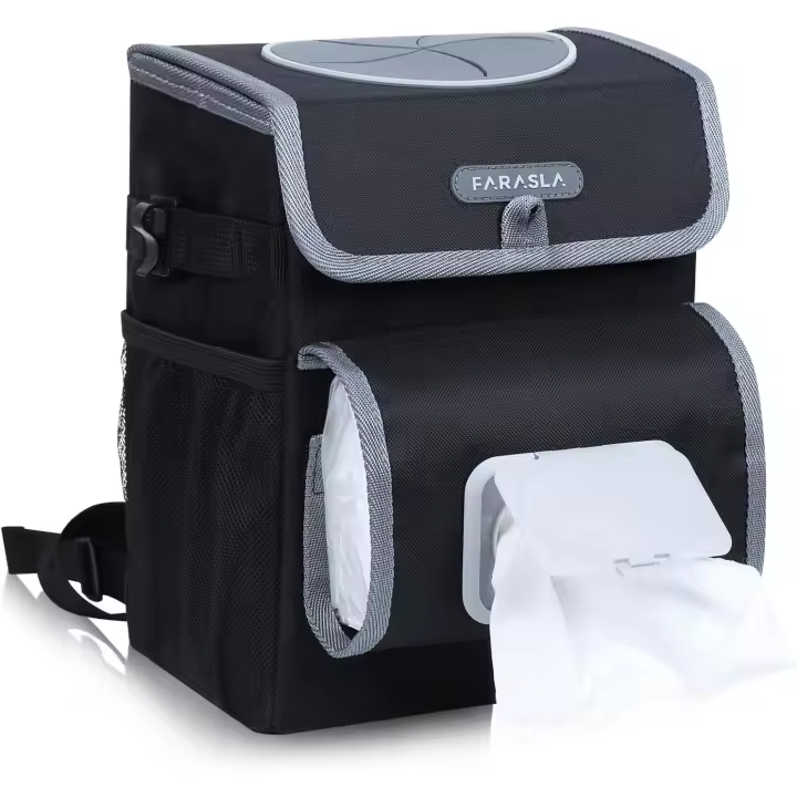 Papelera multifunción para coche, bolsa de basura para coche con revestimiento interior extraíble a prueba de fugas, soporte para pañuelos ajustable y correas - 1