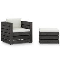 vidaXL Muebles de jardín 2 pzas con cojines madera impregnada en color Crema y gris/crema y marrón/Gris y más | acolchados duraderos para sofás de jardín terraza exterior - details 0