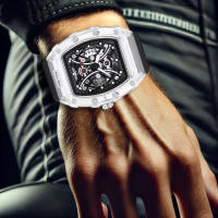 Reloj De Cuarzo Para Hombre Con Correa Negra Y Caja Transparente Moda Sencilla Lujo Calendario Reloj De Pulsera De Lujo Para Hombre - details 3