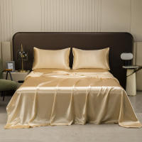 Protector De Sábanas De Lujo En Seda Hueso Lavable Y Antipolvo Para Cama Sin Almohadas Sábana Plana De Color Champán Suave Y Sólida - details 0