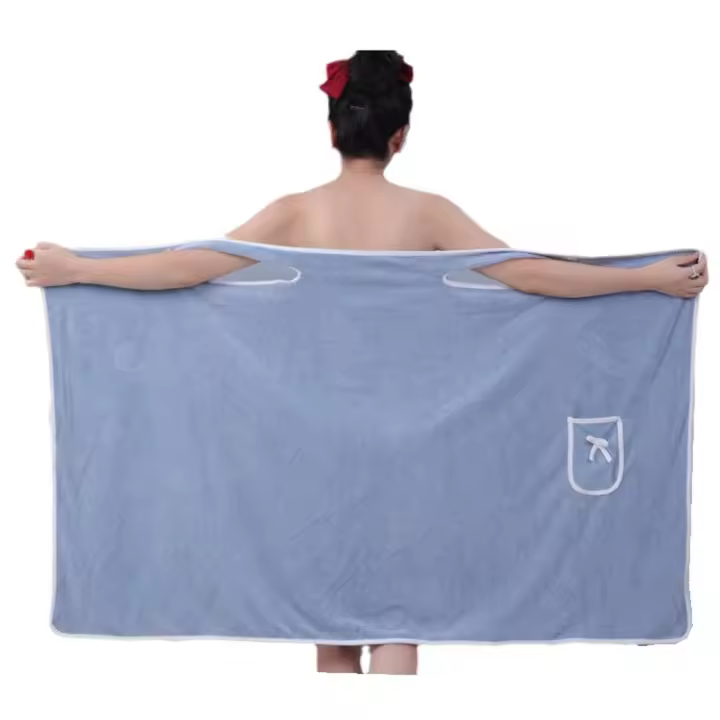 Toalla de baño Toalla de baño absorbente ultrasuave para mujer, Toalla de baño de lana de coral, envoltura con gorro de ducha impermeable 80x150cm - 1