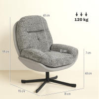 HOMCOM Sillón Giratorio Moderno, Butaca de Salón con Base Cruz, Tapizado en Chenilla y Cuero PU, Asiento Ancho Doble, Patas de Acero y Reposabrazos, Sillón Relax para Sala de Estar, Dormitorio, Gris - details 2