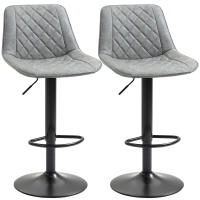 HOMCOM Juego de 2 Taburetes de Bar Giratorios, Taburetes Altos de Cocina con Altura Ajustable 86-106 cm, Sillas Altas de Cocina, Tapizada en Cuero Sintético, Respaldo y Reposapiés, Gris - details 0