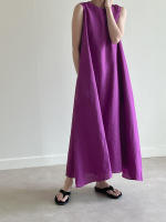 Vestido Largo Vintage De Algodón Y Lino Para Mujer REALEFT Sin Mangas Estilo Casual Suelto Con Cinturones Verano 2025 - details 15