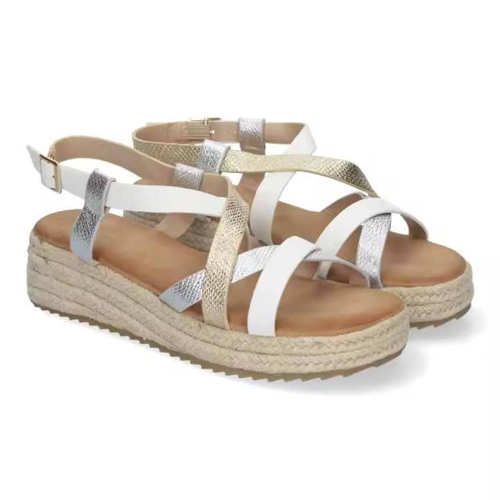 Sandalias de plataforma en yute planas tiras para mujer color blanco CF-2457 - 1