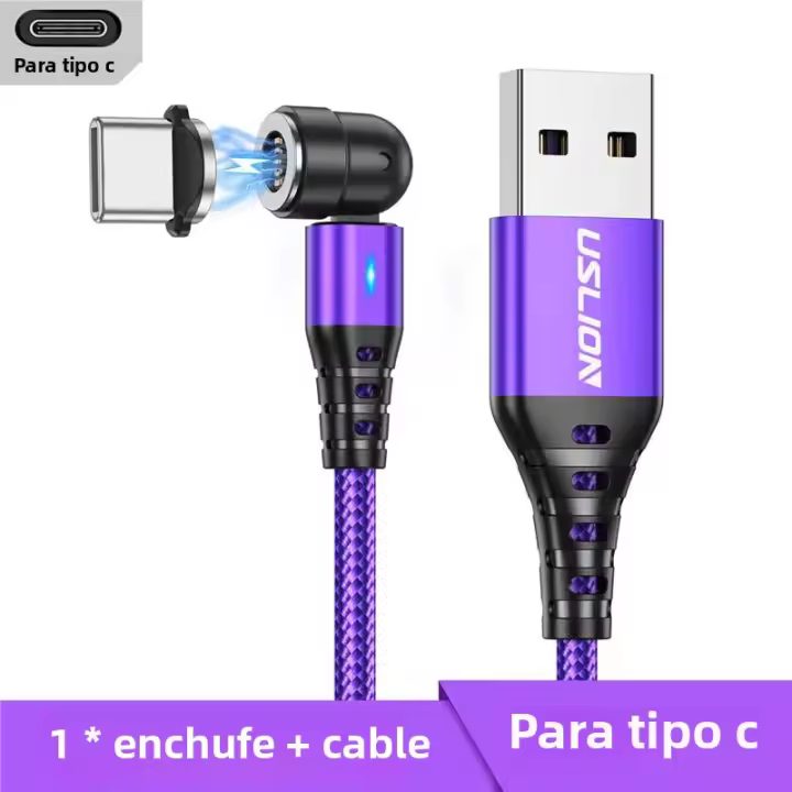 Cable Magnético USB Tipo C Rojo USLION 5A Carga Rápida 540 Grados Para Xiaomi Samsung POCO Cable De Carga USB C Rotativo - 1