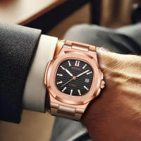 Reloj Mecánico Para Hombre De Acero Rose Gold Con Calendario Lunar Y Correa De Acero Alta Gama Resistente Al Agua Estilo Casual - details 5