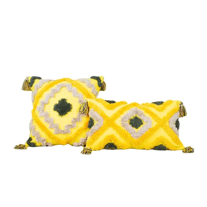 Funda de cojín abrazable,Funda de almohada,Soporte lumbar geométrico de felpa para sofá,Yellow - 1