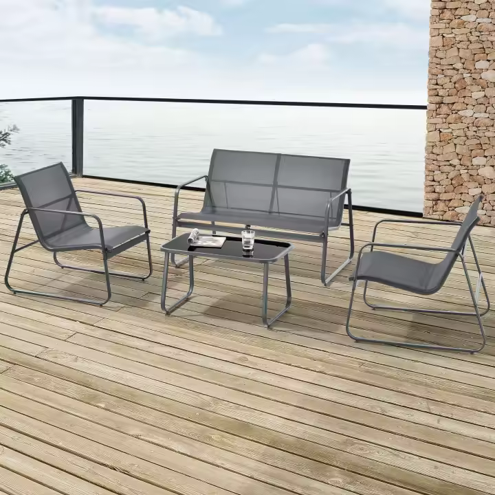 Conjunto de muebles de jardín Anzi 4 piezas acero/vidrio - Gris [casa.pro] - 1