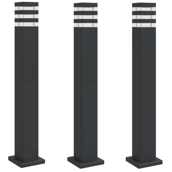 vidaXL Lámparas de suelo de exterior (3 unidades) aluminio negro Dimensiones 50 cm, 80 cm, 110 cm - 1