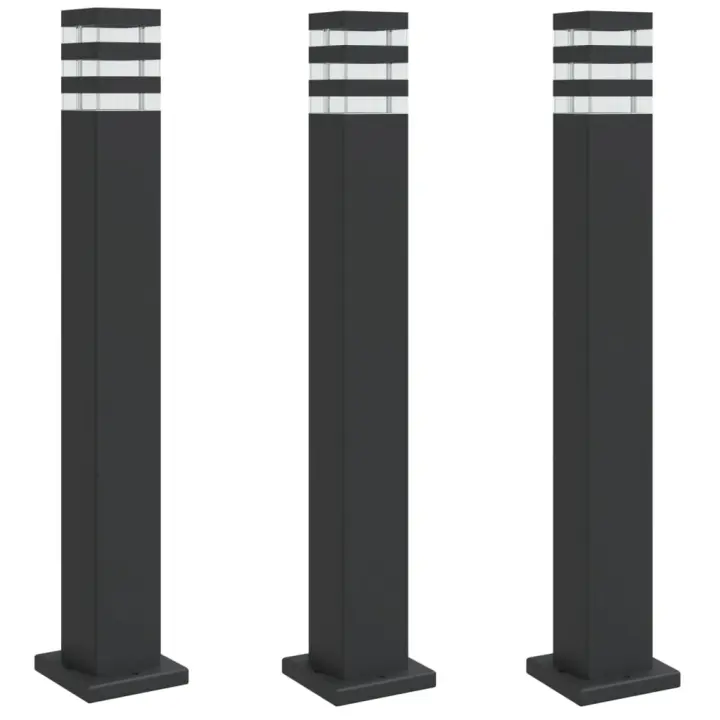 vidaXL Lámparas de suelo de exterior (3 unidades) aluminio negro Dimensiones 50 cm, 80 cm, 110 cm - 1
