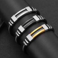Pulsera De Acero Inoxidable Para Hombre Cadena De Pulsera De Silicona Con Encaje De Ruina Negra Estilo Punk Casual Y Elegante - details 0