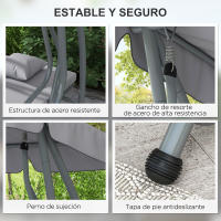 Outsunny Balancín de Jardín Exterior de 3 Plazas Columpio de Jardín Exterior Convertible en Cama con Toldo Ajustable Soportes Laterales y 2 Almohadas Carga 340 kg 200x120x164 cm - details 2