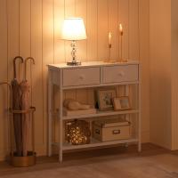 Entryway Table 75cm Long Industrial Style Sofa Table with Two Drawers Non-Textile Fabric Console with 3 Shelves Bedroom Foyer White - details 6