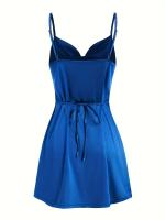 Vestido De Satén Va Va Voom Para Mujer 2024 Con Suspensión En La Cintura Estilo Sexy Y Club Manga Espagueti Largo Hasta La Rodilla - details 15