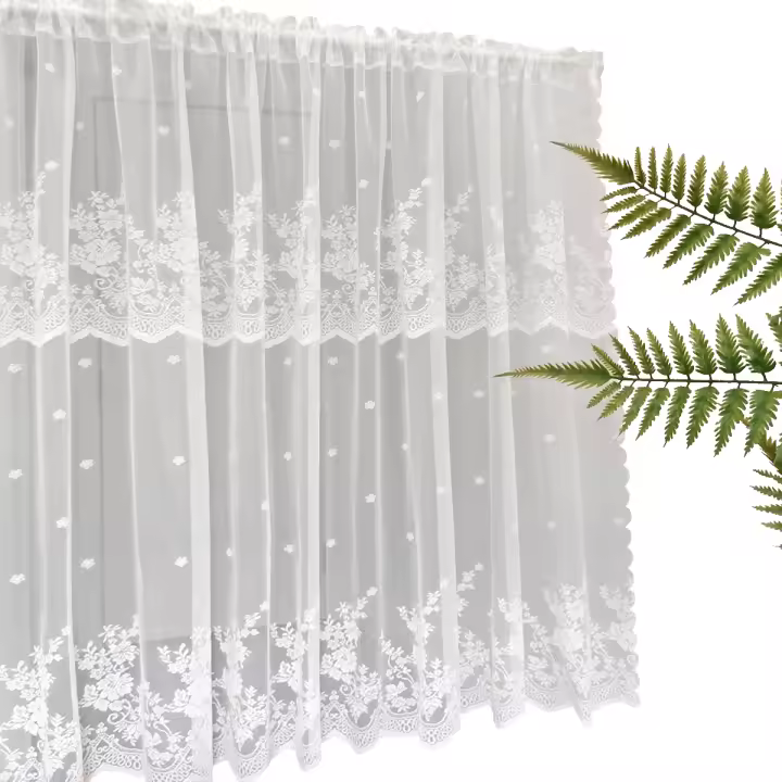 Cortina De Cocina Blanca Con Encaje Florido Decoración Pastoral Para Hogar Cortina Pequeña Para Armario Con Bolso De Rodillo - 1