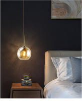 Lámpara Colgante De Vidrio Sférico Minimalista Nórdica En Ambar Fumé Gris Con Metal Antiguo Dorado Para Decoración Interior - details 3