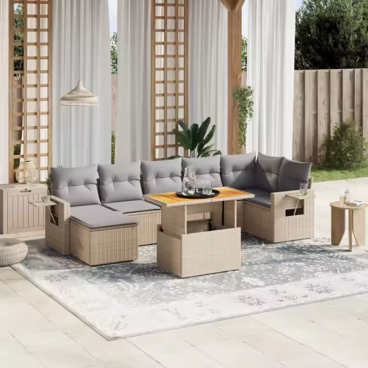 vidaXL Juego de sofás de jardín con cojines beige 8 pzas ratán PE - 1