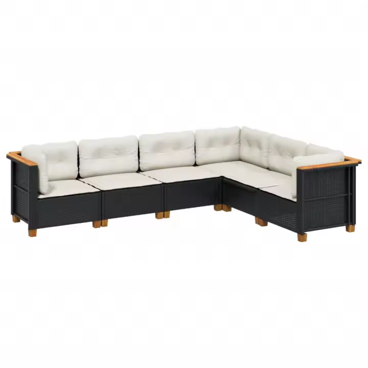 vidaXL Set de sofás de jardín 6 piezas y cojines ratán sintético negro - 1