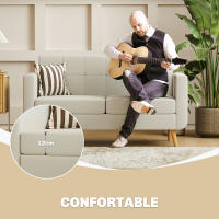 HOMCOM Sofá de 2 Plazas Sofá Tapizado en Lino Sintético Sofá de Salón con Reposabrazos y Patas de Madera Sofá Pequeño Carga 250 kg para Dormitorio Oficina Crema - details 0