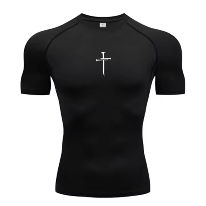 Camiseta De Compresión Con Estampado De Cruz Para Hombres Entrenamiento En El Gimnasio Ropa Deportiva De Secado Rápido Camiseta Delgada Para Correr - 1