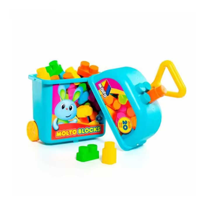 CARRITO TROLEY CON 20 PIEZAS BLOCKS AZUL DE MOLTO - 1