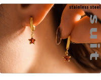 Damas oído aros Lindo imperable Chapado en oro joyería de moda pendientes Pendientes colgantes Estrella de Maple inoxidable - details 1