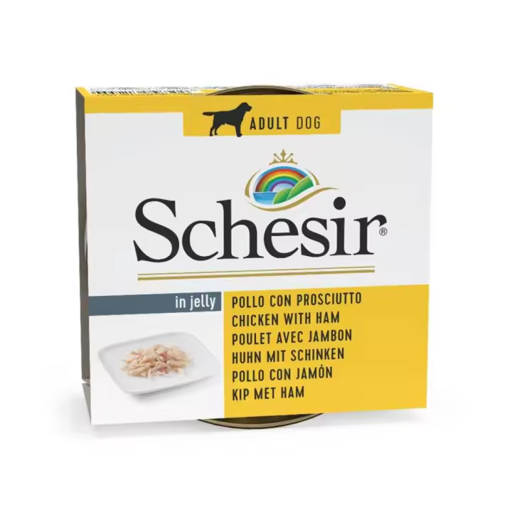 Schesir Pollo Con Jamón en Gelatina Latas para Perros - 10 unidades x 150gr - 1