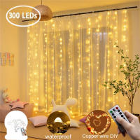 Cortina De LED 3x3m 300 Luces De Cadena USB Luz De Hadas Control Remoto Icicle Wire De Cobre Para Navidad Boda Jardín Ventana Exterior - details 0