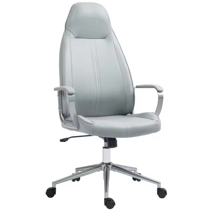 HOMCOM Silla de oficina Silla de oficina ergonómica con ajuste de altura, función de inclinación, silla de oficina con ruedas giratorias, 68 x 65 x 119-128,5H cm, gris - 1