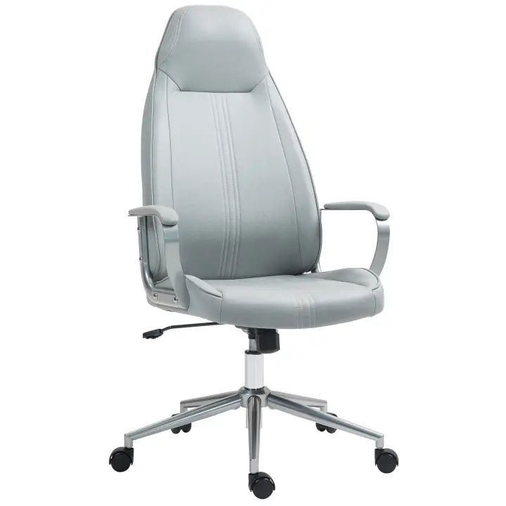 HOMCOM Silla de oficina Silla de oficina ergonómica con ajuste de altura, función de inclinación, silla de oficina con ruedas giratorias, 68 x 65 x 119-128,5H cm, gris - 1