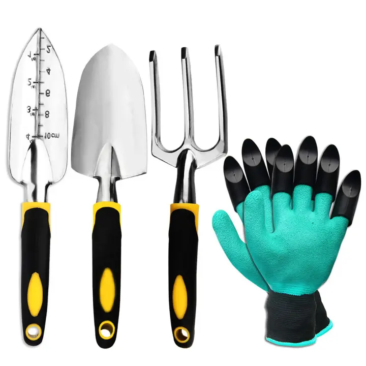 Juego De Herramientas De Jardín 4 Piezas Con Pájaro, Cultivador, Rascador De Mano Y Trowel De Transplante Guantes Para Rascar Y Suavizar La Tierra - 1