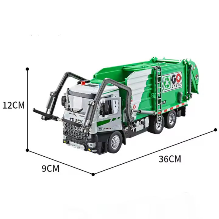 Camión De Basura Eléctrico a Escala 1:18 Con Sonido Y Luz Puertas Abiertas Ruedas De Goma Vehículo De Ingeniería Juguete De Metal Para Coleccionistas - 1
