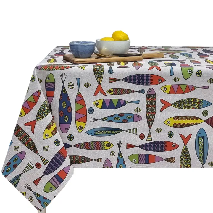 Mantel antimancha, Elegante, Para mesa rectangular, Comedor, Cocina, Impermeable, Fiesta, multicolor,Pesce Multi  8101302 - 1