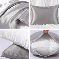 Funda De Almohada Suave De Seda Simulada Doble Cara En Colores Blanco Negro Gris Caqui Azul Rosa Skin Friendly Para Hogar - details 4