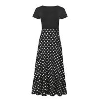 Vestido Largo De Maxi Con Cuello Redondo Y Manga Corta Elegante Vestido De Mujer Con Cintura Ajustada Y Estampado Splicing - details 11