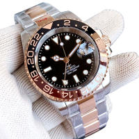 Reloj Mecánico Automático Para Hombre NH34A Rose Gold Doble Tono Con Correa Jubilee 200m Impermeable Movimiento GMT Reloj De Divercio - details 7