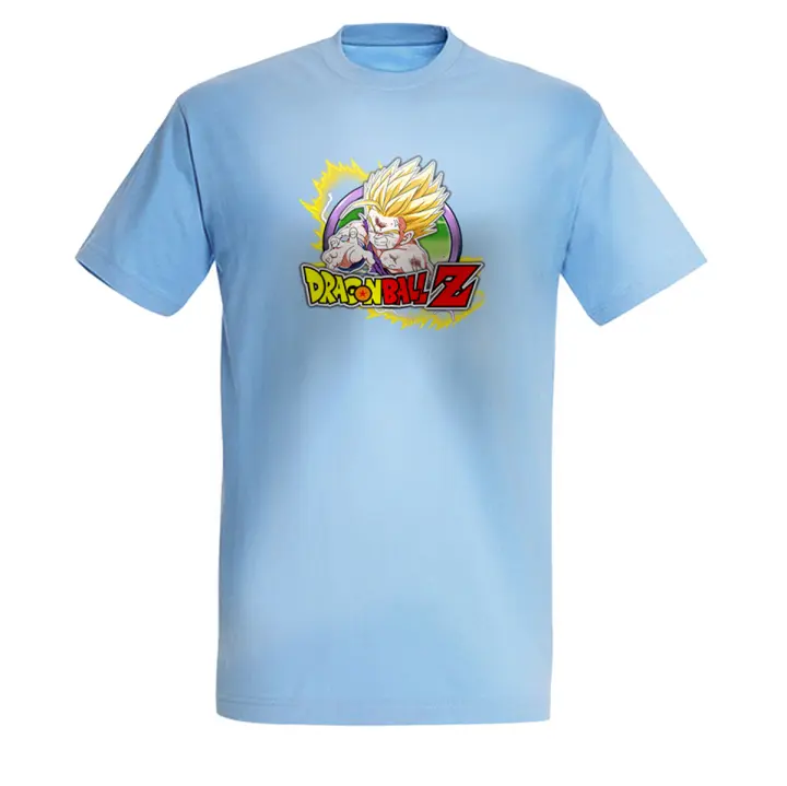 MERCHANDMANIA CAMISETA AZUL CIELO logo personaje son goanda gohan guerrero z serie peleas moda verano tshirt - 1