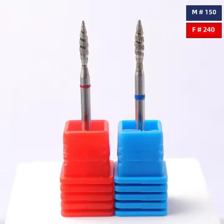 2Pc Tornado Flame Diamante Broca De Uñas Accesorios De Perforación Rotatoria Herramientas De Corte De Uñas Espiral De Acero Inoxidable - 1