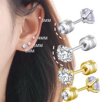 Pendiente De Acero Inoxidable Doble Cristal Circonia Estilo Coreano Para Mujer Pendiente De Cierre De Tornillo Joyería Corporal Antialérgica - details 2