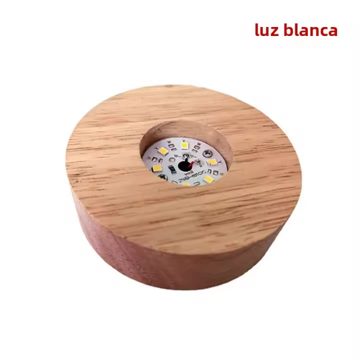 Soporte De Madera Redondo Para Luz LED 8cm Base De Tabla Nocturna Lámpara 3D Portador De Arte Ornamentos De Cristal Resina - 1