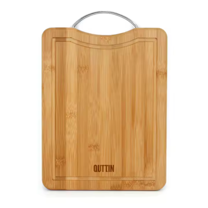 Quttin - Tabla de Cortar Bambú/Metal 27x20x1.5cm - Resistente y Duradera - Antideslizante y Segura - Versátil para Todos los Alimentos - Estable y Firme para Corte Preciso - 1