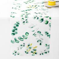 Sage Green Table Runner Hojas De Eucalipto Poliéster Decoración Para Mesa De Comedor Hogar Fiesta De Cumpleaños Baño De Bébé Boda - details 0