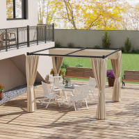 Outsunny Pérgola de Jardín 3x3 m Cenador para Exterior con Techo y Paredes Laterales Retráctil Marco Metálico Impermeable para Terraza Patio Beige - details 1