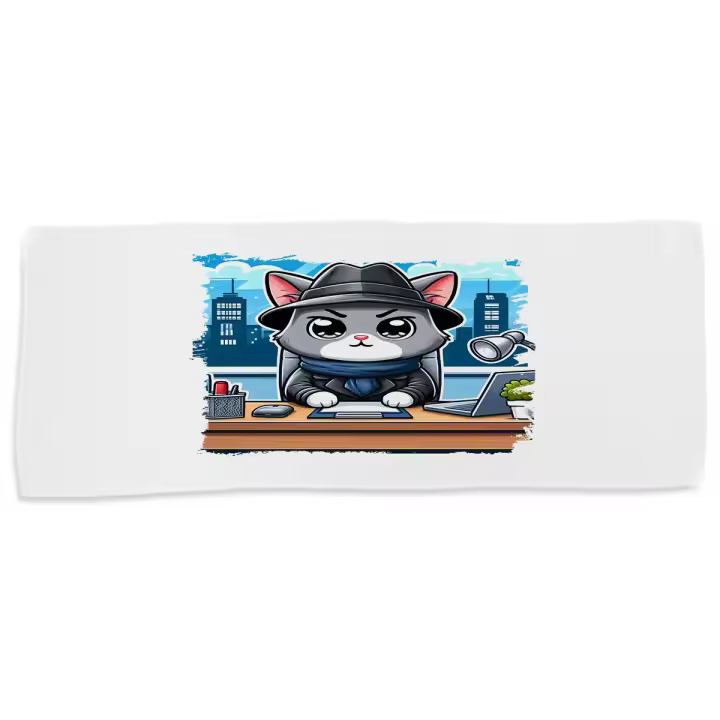 MERCHANDMANIA TOALLA MEDIANA GIMNASIO ABSORBENTE gato detective profesion espia mascota animal suave con bolsita - 1
