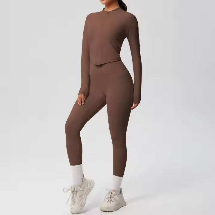 SSITO Traje de Yoga de 2 UDS., Conjunto Deportivo de Gimnasio para Mujer, chándales para correr con Cremallera, ropa Deportiva de entrenamiento, Camisa Deportiva Larga de manga, ropa de Yoga - 1