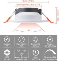 Foco empotrable LED, equivalente a 70 W, Luz de techo empotable de 630 LM, Blanco frío 6000 K, lámpara de techo LED IP40, AC185-265V, juego de 6 [Clase de eficiencia energética A ++] - details 0