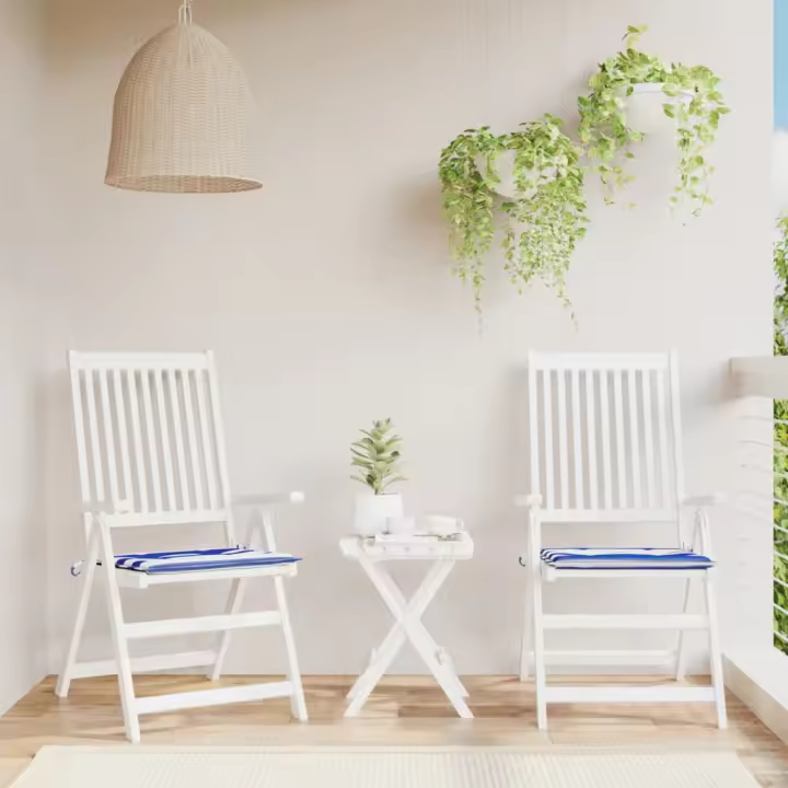 vidaXL Cojines silla jardín 2uds tela a rayas azul y blanco 50x50x3 cm - 1
