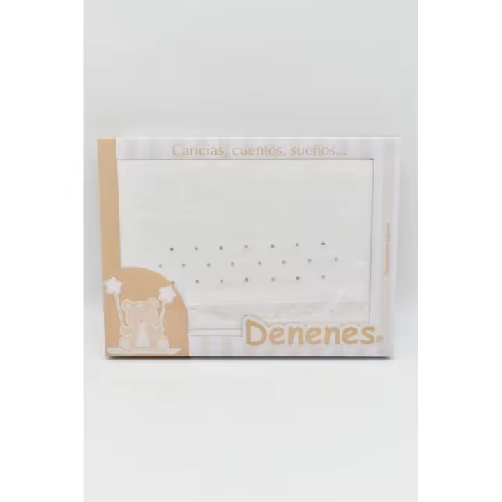 Juego de Sábanas de Tela para Cuna, Modelo Topitos Estampados, 100% Algodón, Color Blanco/Beige, Denenes - 1